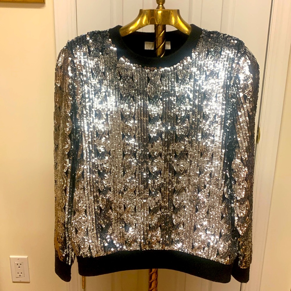 Michael Kors silver sequin sweater size S.